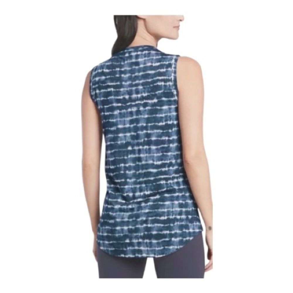 Athleta Dark Blue & White Stripes Tie Dye Sleeveless Breezy Tank Top Medium - Picture 2 of 6